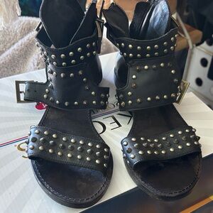 Zadig & Voltaire Black Leather Studded Ankle-Strap Sandals